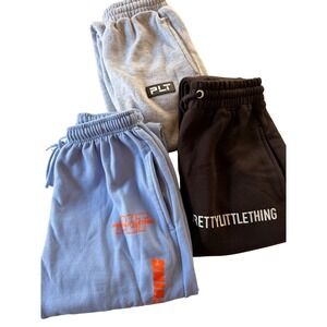 PrettyLittleThing Joggers Bundle Set of 3 Black Grey Blue High Waisted XS US 0